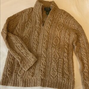 Ralph Lauren Cable Hand Knit Wool Half zip Sweater PL